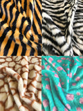 Short Pile Animal Pattern Faux Fur Fabric - Bee/Zebra/Giraffe/Blue & Pink Spotty