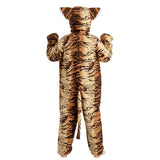 A person wearing a tiger costume with a tiger pattern.