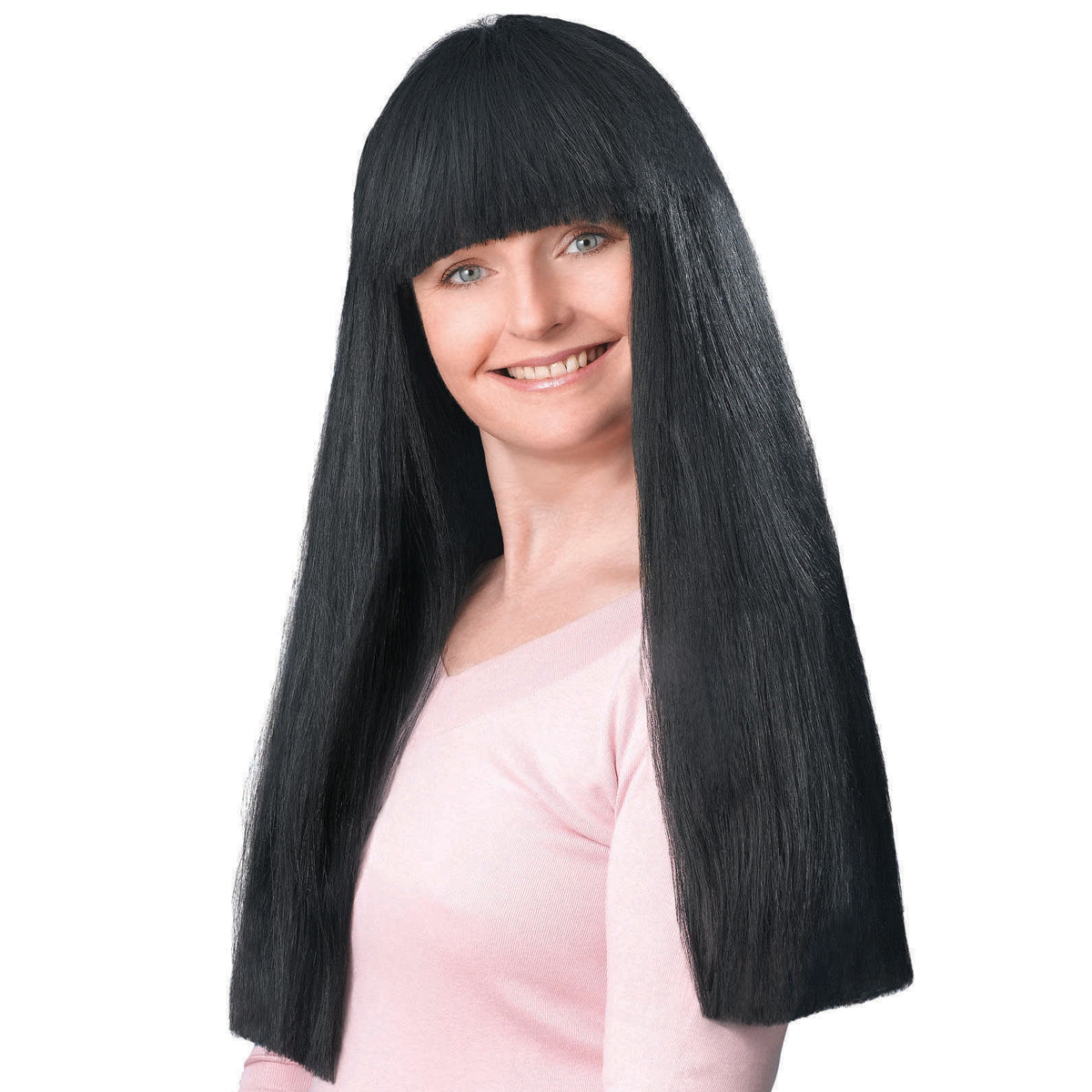 Long Black wig with fringe