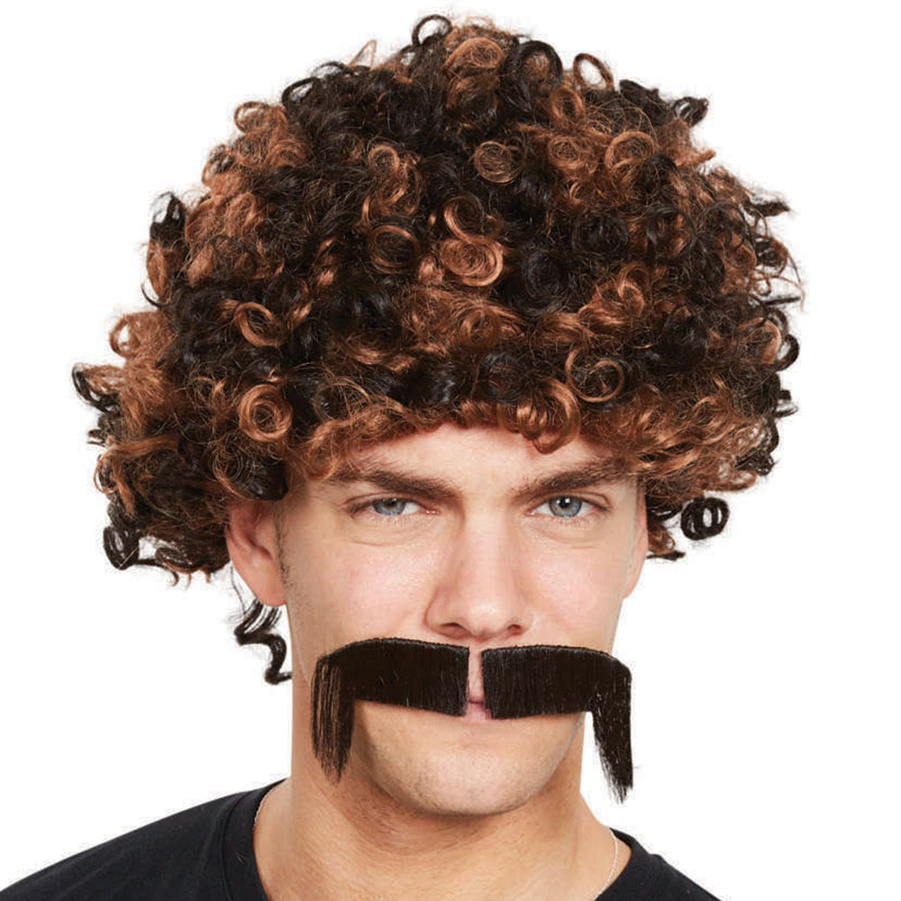 80s Curly Wig and Moustache set