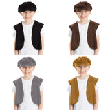 The image is a collage of four photos featuring a young boy wearing different types of Victorian hats and waistcoats.