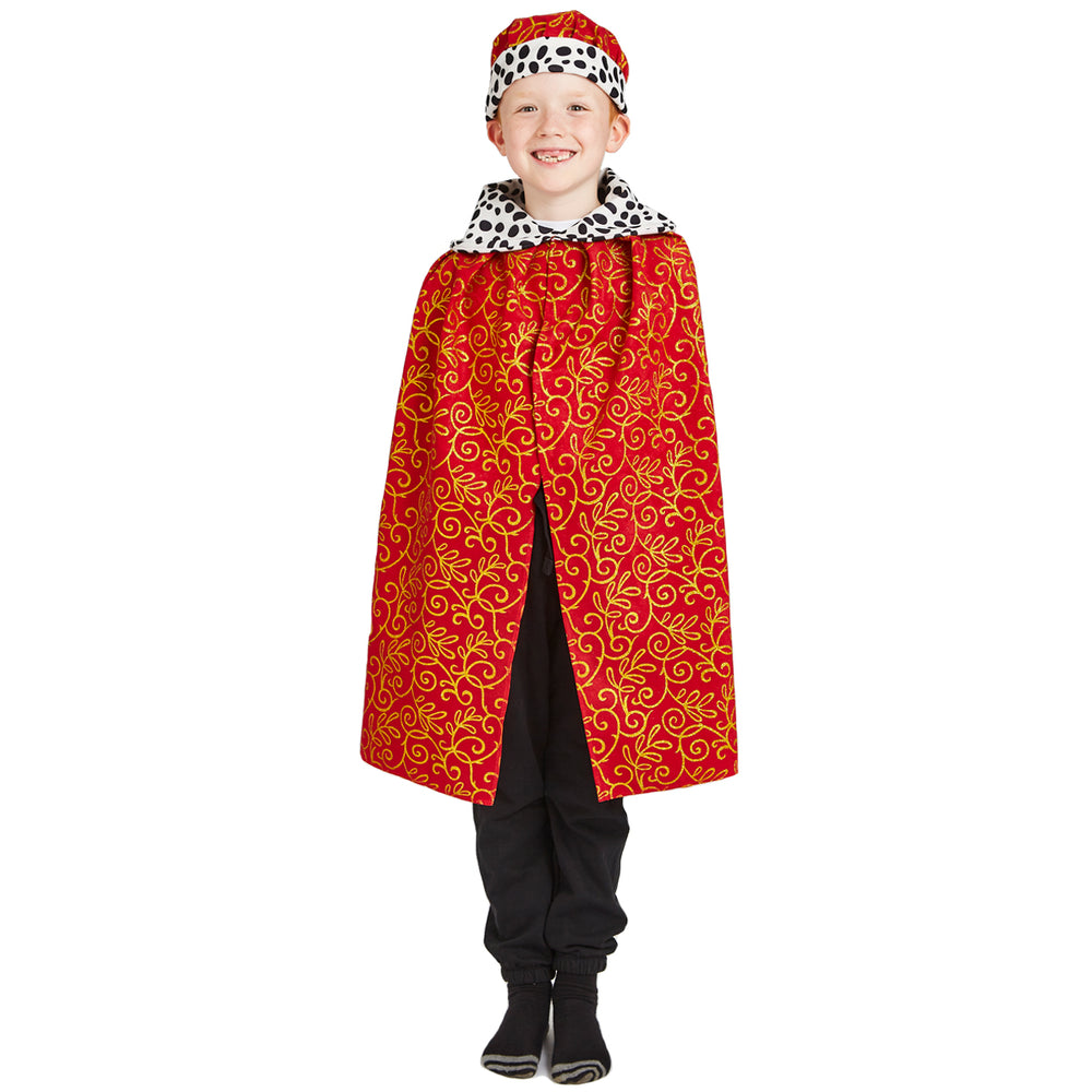 Red / Gold Royal Queen / King cape costume with crown