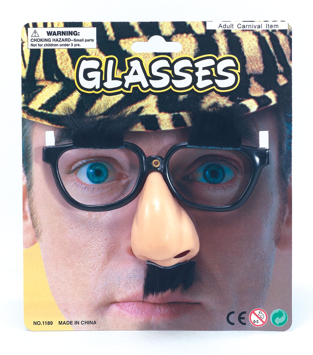 Brille mit aufgesetzter Nase und Schnurrbart